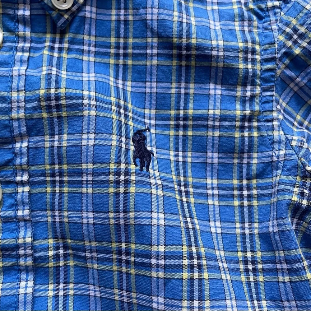Ralph Lauren Blue Plaid Short Sleeve Button Down Size 12 months